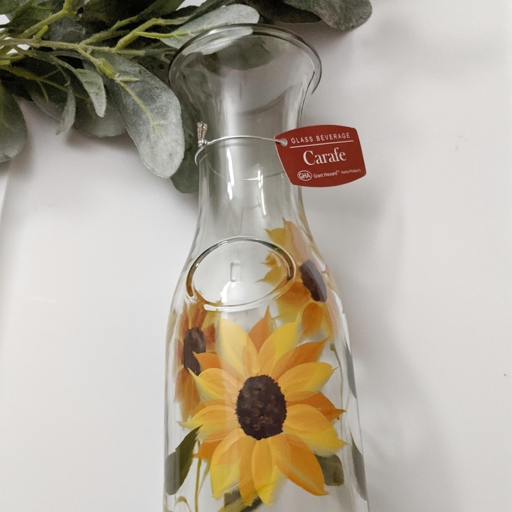 Grant Howard Glass Beverage Carafe Sunflower